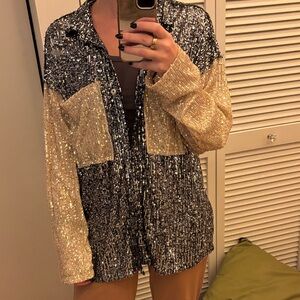 Vici Black and Gold Sequin Top